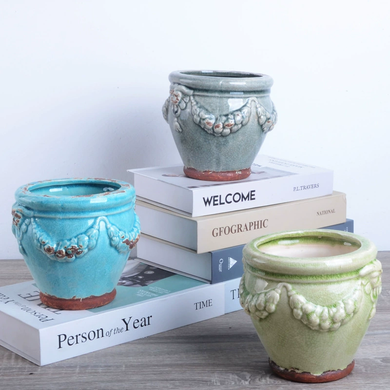Керамический цветочный горшок в европейском стиле Керамический горшок с мульти-мясной Львиной головой, треснувший лед, старинный свальный цветочный аппарат, кантри в американском стиле