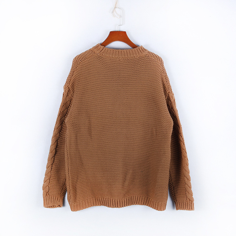 Solid Color Pullover V-Neck Twist Loose Sweater NSSX73221