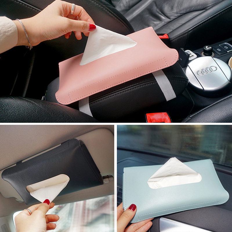 Car sun visor tissue bag leather car sun shield paper set car armrest box tissue box cartoon