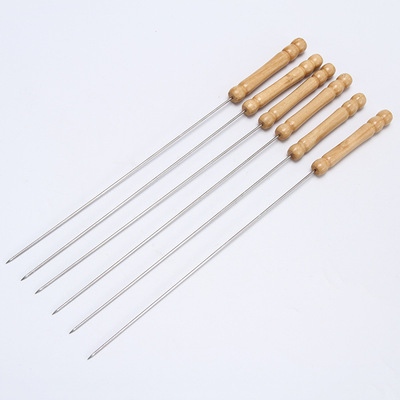 Stainless steel BBQ sign Kebabs Wooden handle BBQ needle outdoors barbecue appliance Manufactor wholesale