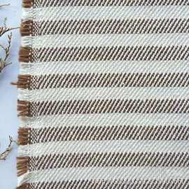咖啡条纹仿棉麻布 色织提花 条纹布服装鞋材帽工艺品面料