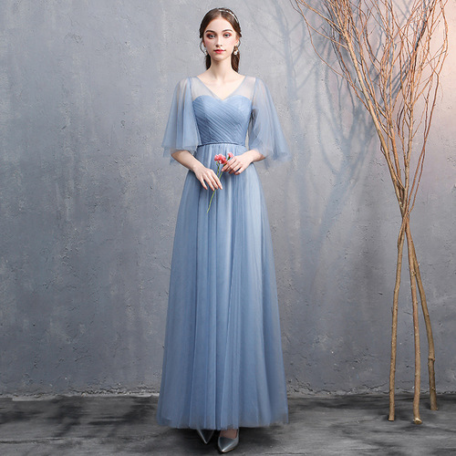 Bridesmaid dress women grey blue one shoulder fairy banquet dress evening  party dresses