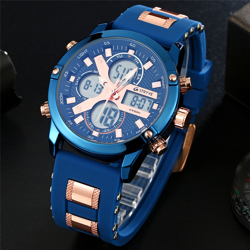 Stryve nuevo multi-funcional deportes impermeable reloj electrónico calendario cuarzo luminoso reloj de los hombres s8021
