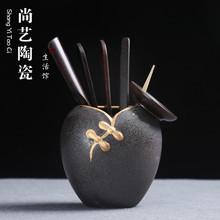 黑檀木实木竹功夫茶具鸡翅茶道六君子套装茶艺荼组合茶盘摆件配件
