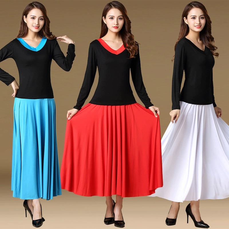 Костюм для квадратного танца Костюм с длинными рукавами и длинными рукавами Одежда для танцев среднего и пожилого возраста Женское длинное платье для танцев Синьцзян