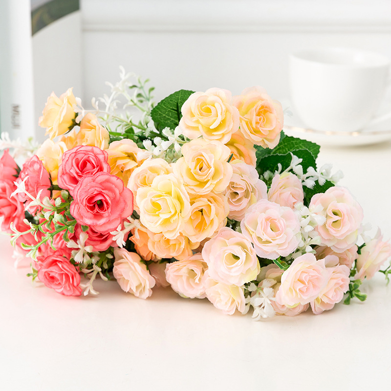 Simulation flower Korean rose 5 fork 15 heads of tea rose home…