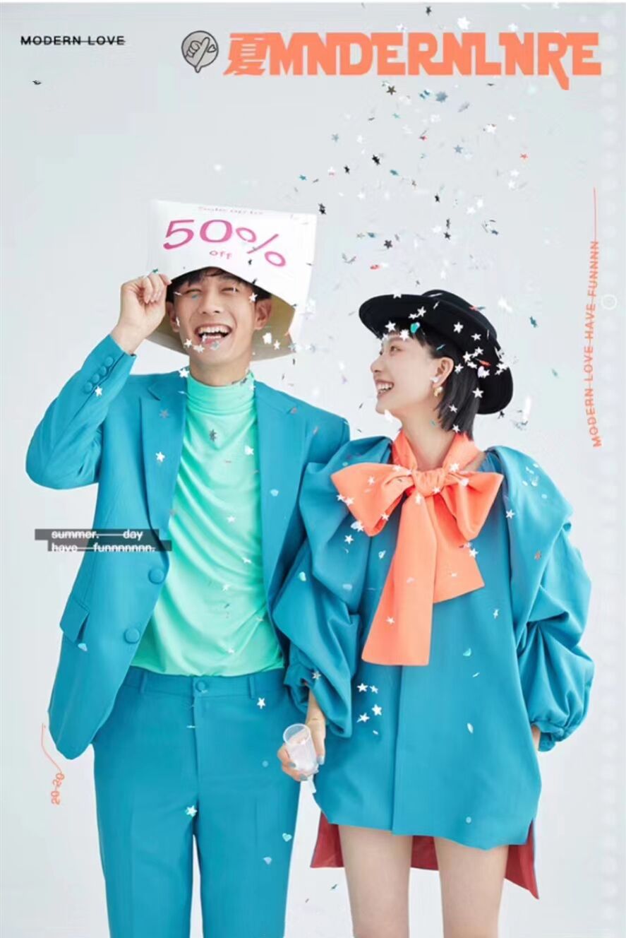 (2개) 사진 스튜디오 커플 웨딩 사진 테마 사진 의류 세트 유행 작은 신선한 사탕 컬러 소녀의 세트 연인