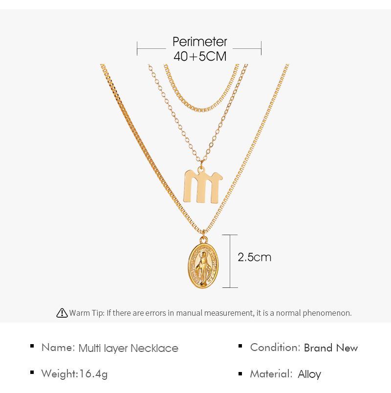 New Retro Religious Three-layer Metal Long  Multi-layer Letter Idol Alloy Necklace display picture 1