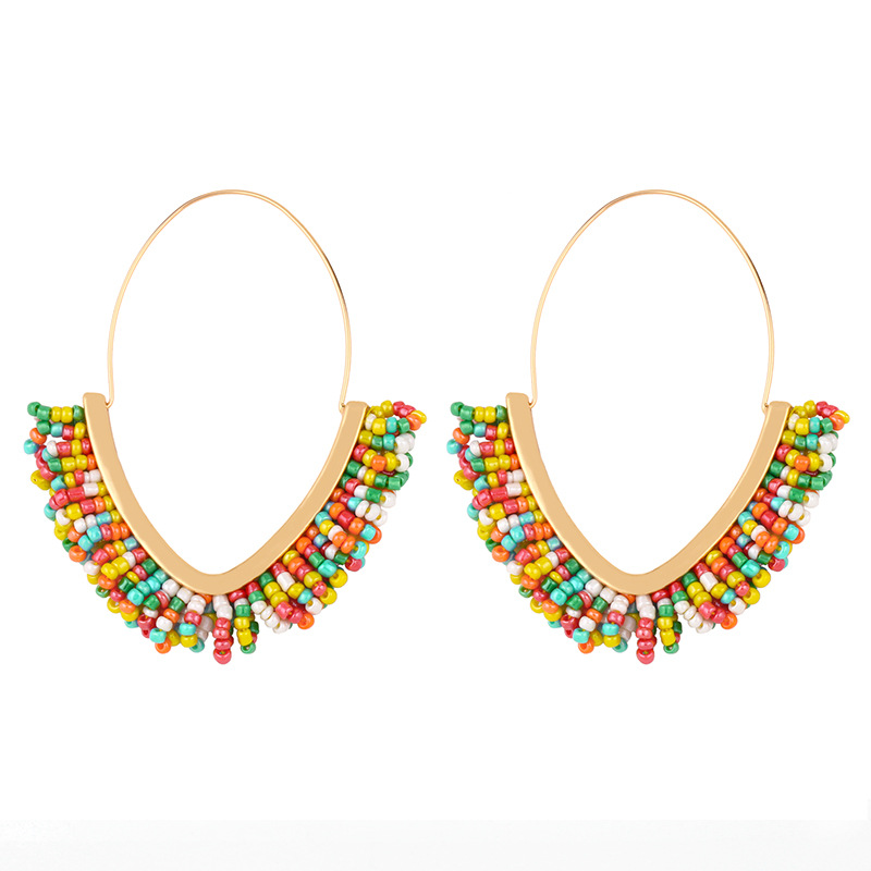 Bohemian Style Geometric Rice Bead Hand-woven Rice Bead V-shaped Alloy Earrings For Women display picture 1