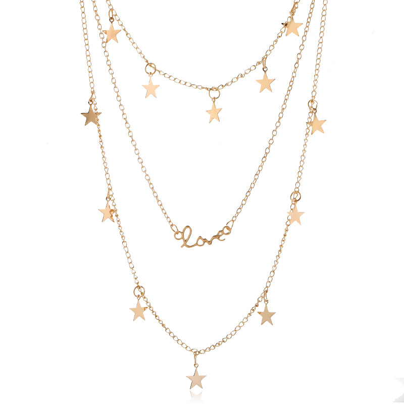 Hot-selling Bohemian Fashion Trend Metal Necklace Simple Multi-layer Five-pointed Star Letter Clavicle Chain Wholesale Nihaojewelry display picture 2