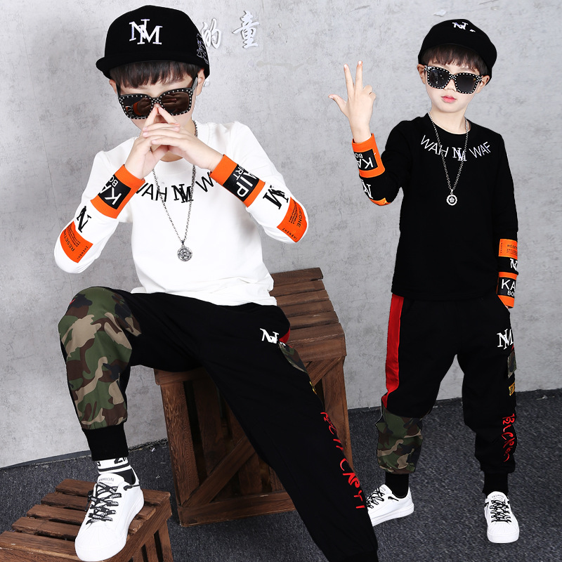 New Mid Autumn Boys' Set T-shirt long sleeved+long work pants Children's casual sportswear trend_voghion.com