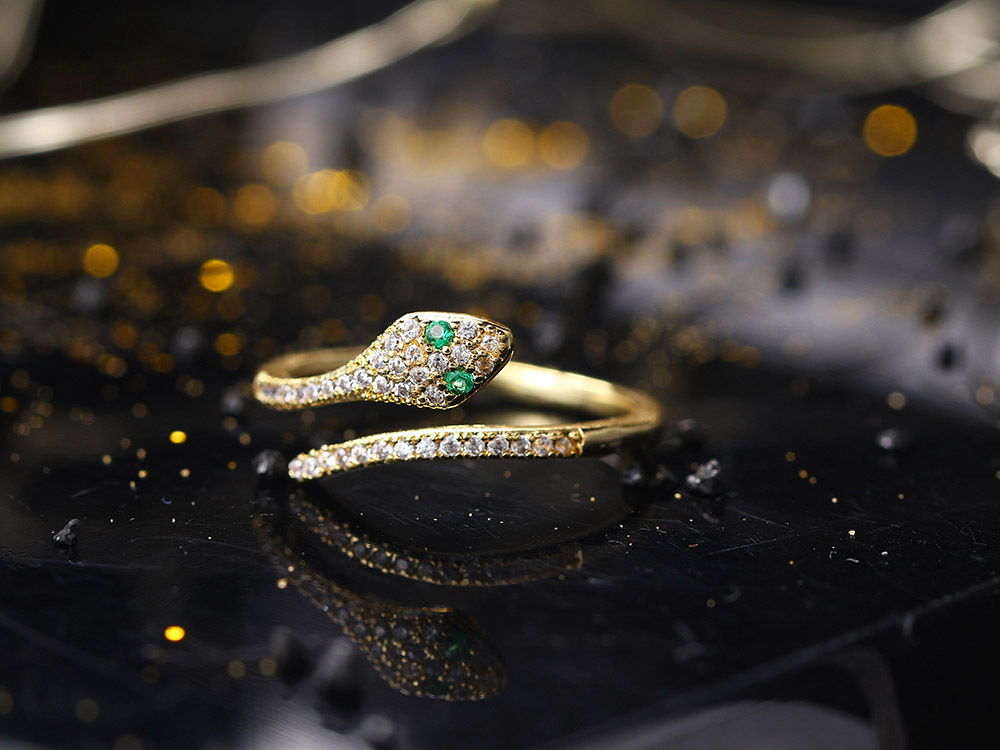 Simple Style Snake Copper Inlay Zircon Rings 1 Piece