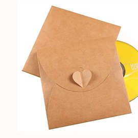 正方形CD光盘收纳袋 创意复古爱心牛皮纸加厚信封 现货可定制