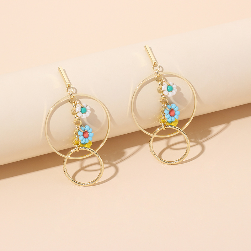 12g Weight Earrings Classification Wedding, Travel, Birthday, Festival Occasion Women'S Gender Gold Color Big Circle Ring Rice Bead Flower Geometric Earrings 1