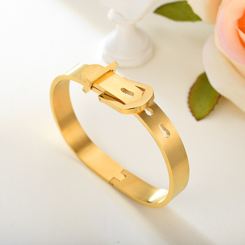 Daihao European and American Style Creative Men's Gold Bracelet, Fashionable OL-Style Adjustable Leather-Strap Titanium Steel Bangle