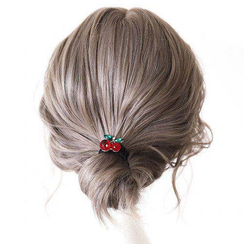 ins sweet cherry hairband hairpin three-piece set Korean elegant crystal cherry rubber band hairband hairpin side clip for women