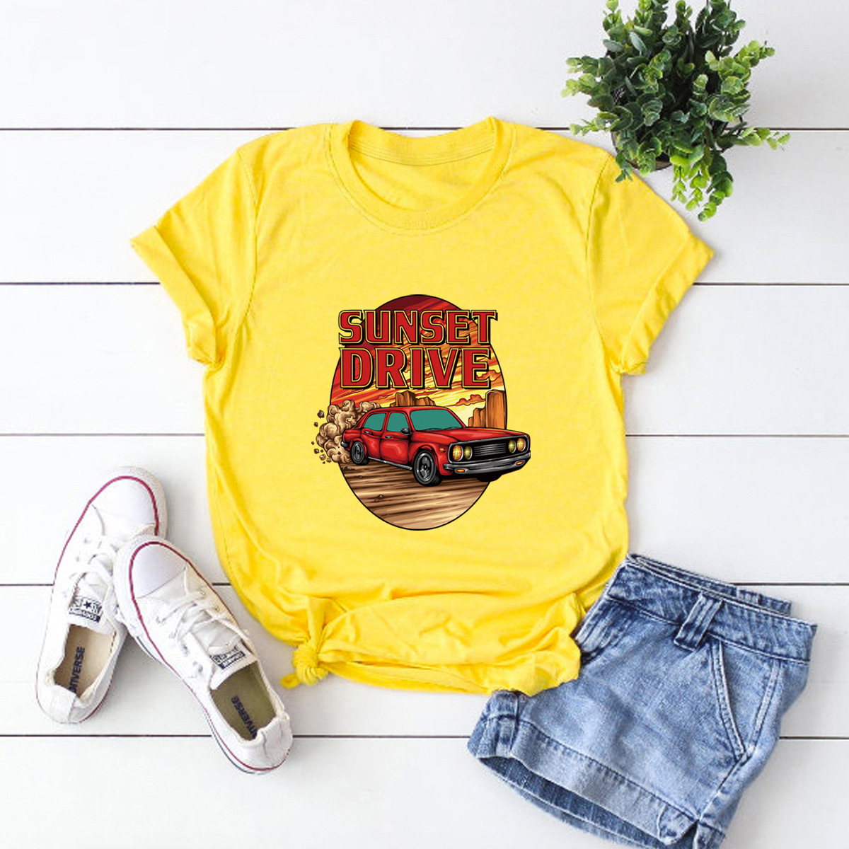 car printing pure cotton short-sleeved t-shirt women NSSN2689