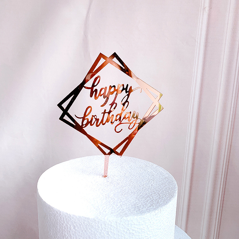 Cross-border Rose Gold English Acrylic Cake Card Factory Directly Supply ins-style Simple Birthday Cake Decoration
