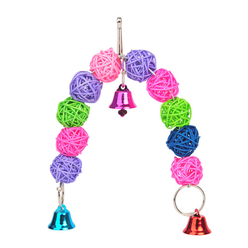 Parrot takraw ball toys, bird supplies, hanging cages, bird toys, takraw balls, wooden beads, bell strings, hand-woven pet accessories