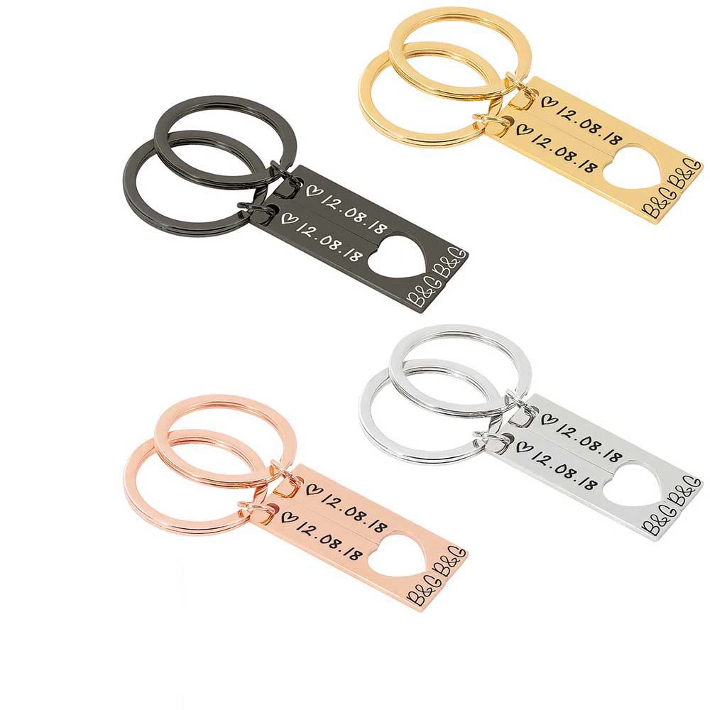 Stainless Steel Titanium Jewelry Custom Date Heart Shaped Couple Keychain