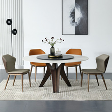 意式圆形岩板餐桌椅组合带转盘家用饭桌 酒店电动转盘1.8米大圆桌