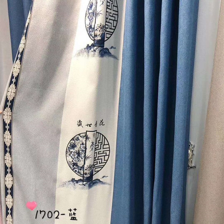 門幅3.05羊絨麻新中式簡約窗簾高遮光高克重無縫拼接成品加工定制