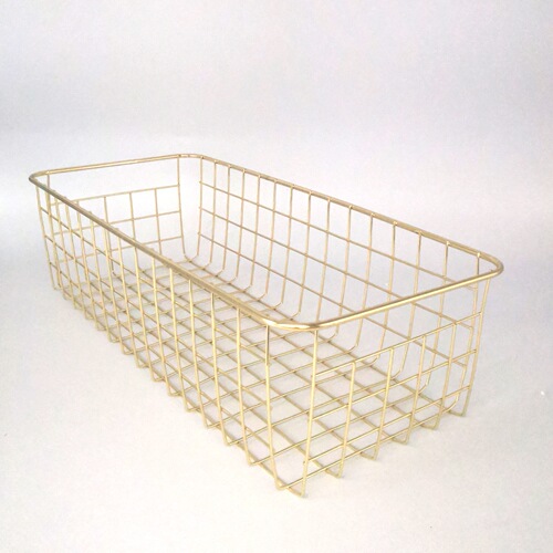 Scandinavian metal rose gold iron storage basket Office storage and organization basket Electroplated storage frame