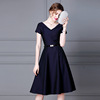 Summer new style Hepburn V-neck waist slim A-line skirt