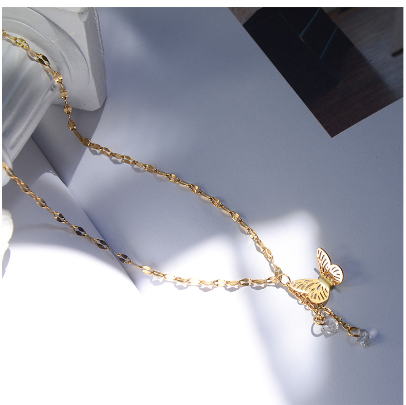 Niche Artistic Butterfly Tassel Titanium Steel Necklace Clavicle Chain display picture 6