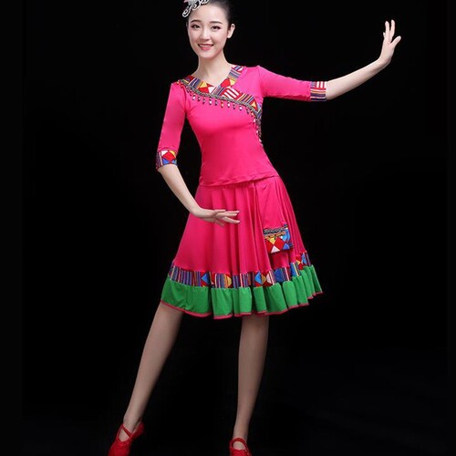 Fitness square dance sportswear classical Tibetan dance costumes stage performance costumes authentic red