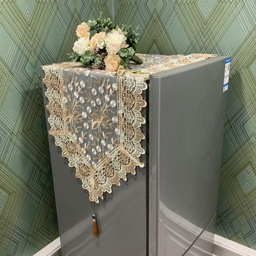 Refrigerator cover cloth embroidered mesh double door dust-proof cloth double door light luxury single door lace curtain cover