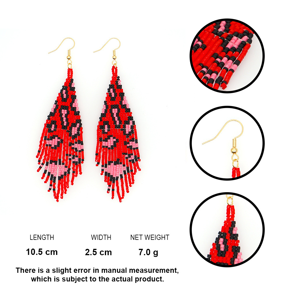 Hot Fashion Rice Beads Woven Leopard Fringe Earrings Wholesale Nihaojewelry display picture 1