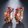 Fashionable crystal earings, zirconium, golden earrings, European style, pink gold, wholesale