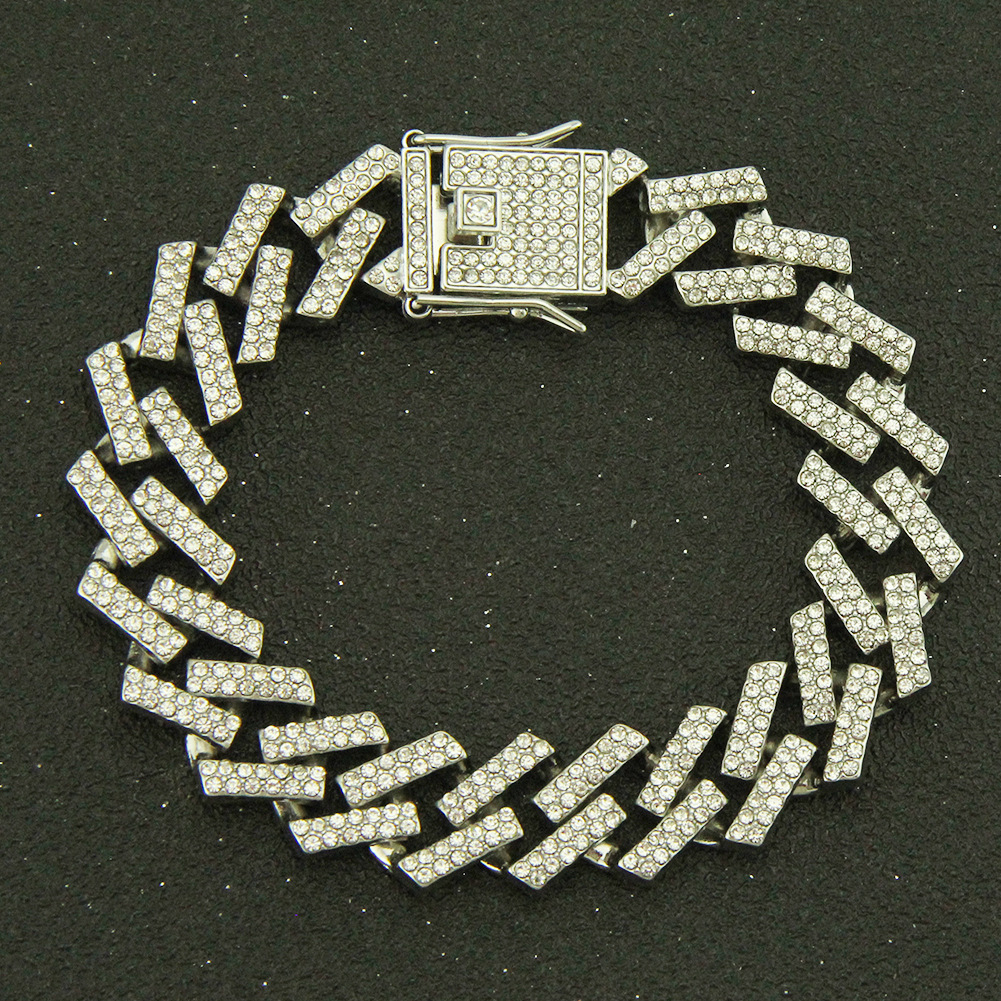 European And American Hip-hop Cuban Chain Full Diamond Bracelet display picture 1