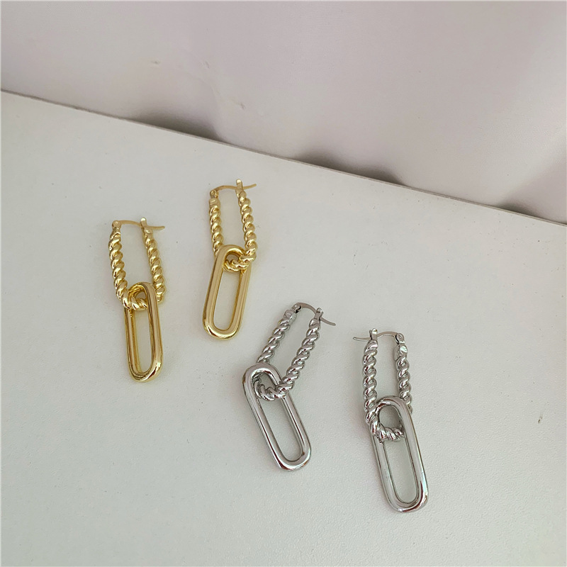 Pendientes Trenzados Desmontables De Oro Exagerado De Metal Simple display picture 8