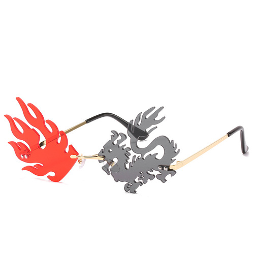 Creative Dragon & Phoenix Fashionable Rimless Sunglasses for Women — Unique Retro Style, Trendy Instagram-Worthy Shades with Bold Colorblock Design for Street Photography