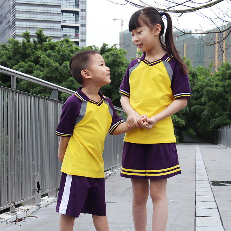 Zhuhai Doumen District Summer wear Short sleeved T-shirt suit pupil full set school uniform Schoolboy girl pure cotton Sportswear