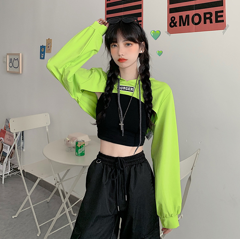 High Waist Sweatshirt Women's Pullover Autumn Loose Korean Style Fried Street Short Navel-exposed Long-sleeved Jazz Street Dance Top Thin Hooded High Waist Sweatshirt Women's Pullover Autumn Loose Korean Style Fried Street Short Navel-exposed Long-sleeved Jazz Street Dance Top Thin Hooded