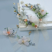 新娘頭飾森系仙美花朵套裝婚紗頭飾新娘超仙結婚漢服禮服發飾頭花