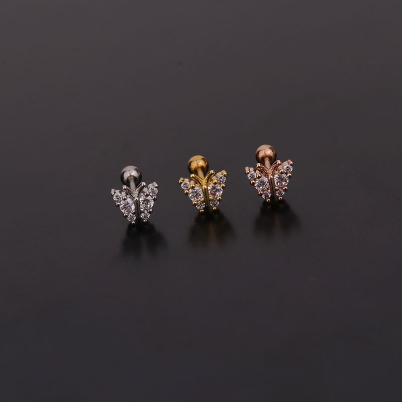 Ear Cartilage Rings & Studs Lady Flower 316 Stainless Steel  Copper Inlaid Zircon display picture 8