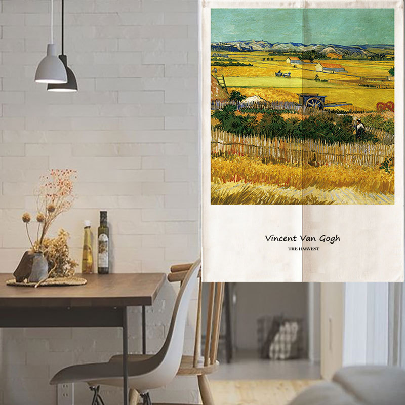 Door Curtain Household Partition Curtain Bedroom Fabric Punch-Free Kitchen Anti-Oil Fume Windproof Japanese Style Hanging Curtain Cloth Curtain Half Curtain