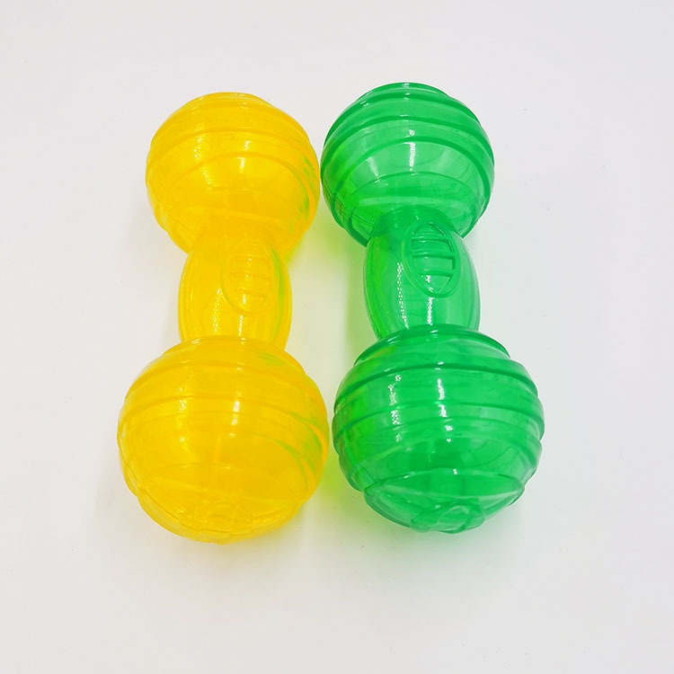 Fábrica transfronteriza en stock PET TPR hueso Barbell sonido juguete mordedura-resistente transparente perro suministros de juguete