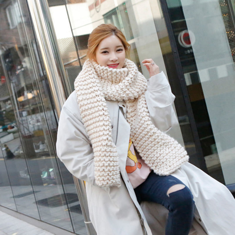 Korean Version Of Handmade Thick Wool Pure Color Scarf Autumn Women Winter All-match Thick Men And Women Couples Students Warm Scarf