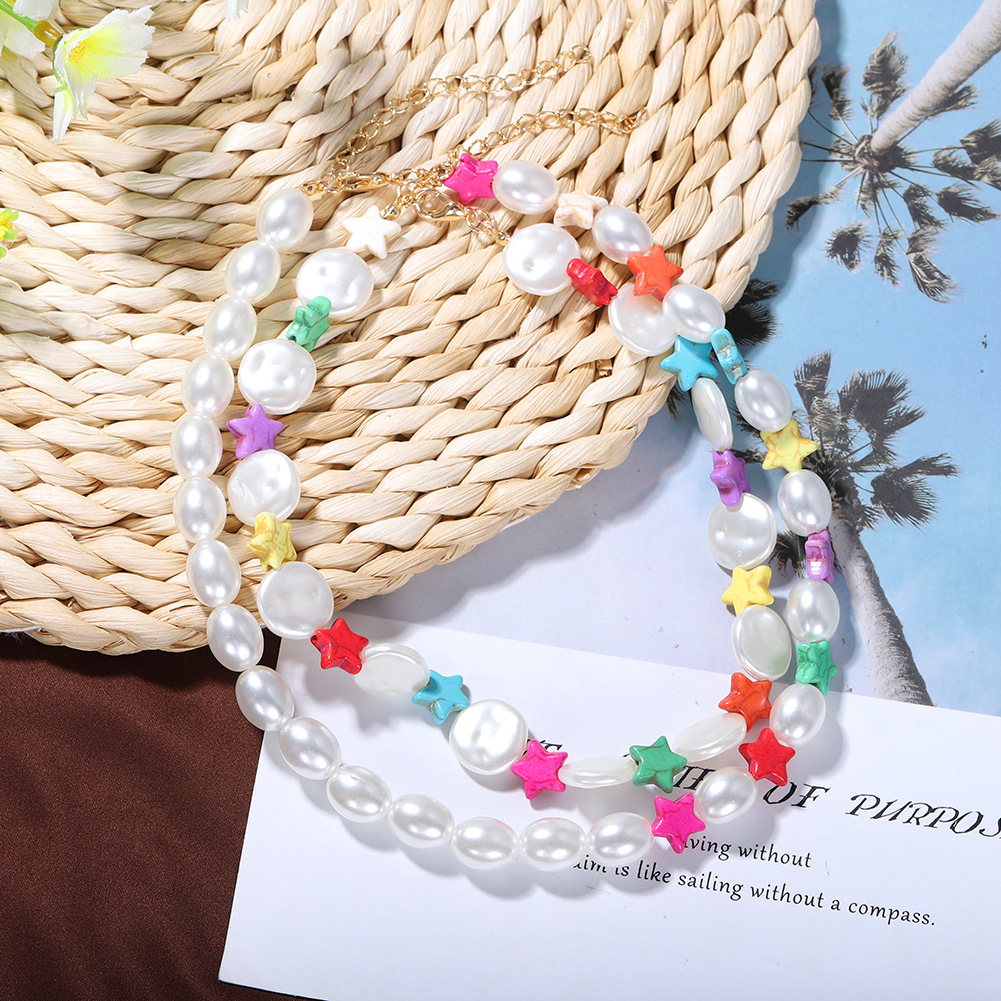 Hot-selling Double-layer Pearl Star Necklace Fashion Small Fresh Multi-purpose Pearl Starfish Necklace Wholesale Nihaojewelry display picture 9