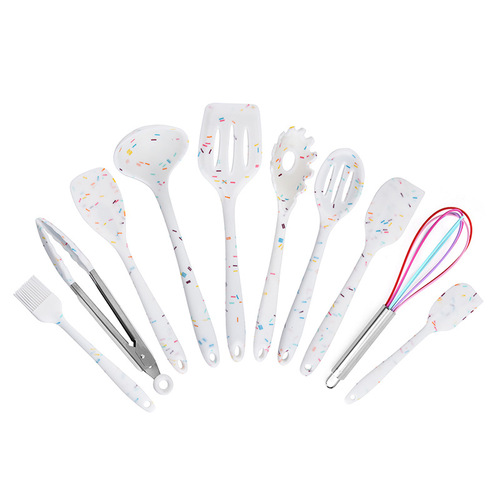 New silicone kitchenware ten-piece set candy pattern creative kitchen non-stick cooking spoon spatula egg beater drop shipping