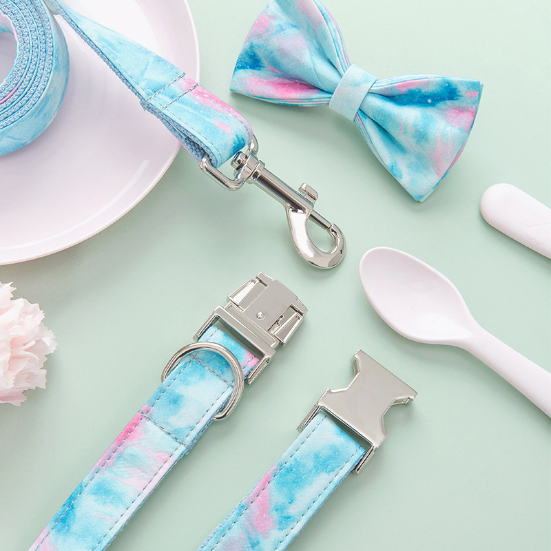 跨境宠物项圈牵引绳蝴蝶结套装 INS宠物项圈 外贸狗狗牵引绳