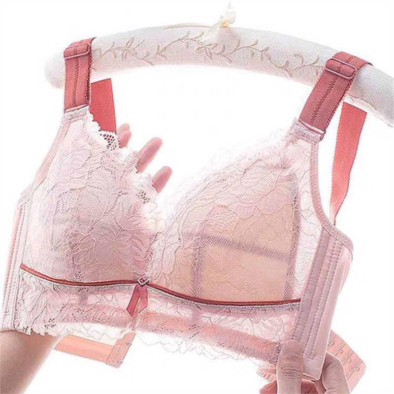 新款大码内衣女大胸显小薄款蕾丝天然乳胶调整型文胸上托侧收副乳