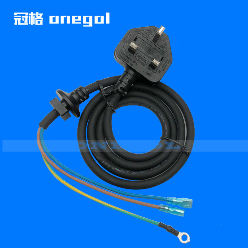 英规三插橡胶电源延长线 带5A陶瓷保险丝带SR尾 英式英标香港插头