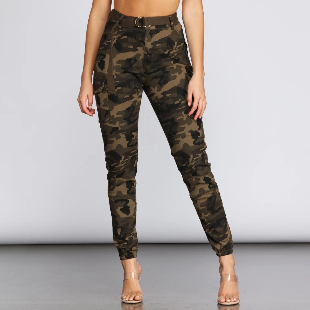 Robe femme slim imprimé camouflage décontracté petit pied pantalon_voghion.com