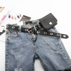Punk Style Chain Strap Bag Waist Belt Fashion Trendy Decor Korean Version Full Hole Stitch Clasp Black Leather Belt Guangzhou